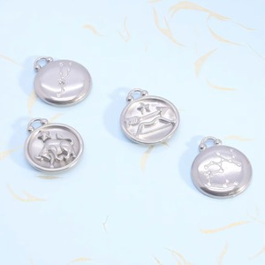 12 Breloques Signes du Zodiaque en Acier Inoxydable, Pendentifs Ronds Gaufrés Constellation Or Argent, Apprêts pour Fabrication de Bijoux Horoscope - Product Image 6