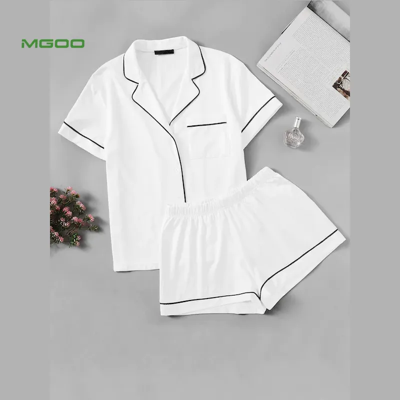 Mgoo Custom Vrouwen Pure White Satin Korte Pyjama Pyjama Vrouw Nachtkleding