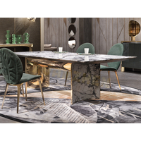 Meubles de salle à manger Nouveau grand moderne Sinered Stone Or en acier inoxydable Ensemble de tables à manger de luxe Tables à manger modernes en marbre