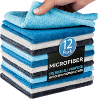 Lot de 12 chiffons de nettoyage carrés en microfibre, absorbants et doux, adaptés aux cuisines, aux fenêtres et au lavage de voitures, avec sac de rangement.