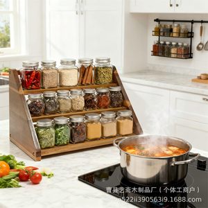 Wooden Three Tier Spice <b>Rack</b> 3 Layers Standing Type <b>Kitchen</b> Cabinet Organizer Durable <b>Storage</b> For Spices And Seasonings - Product Image 2