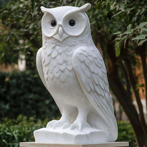 Escultura de Animales Tallada a Mano para Exteriores, Estatua de Búho de Mármol Blanco - Product Image 1