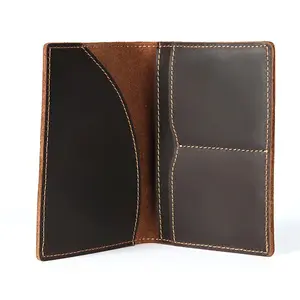 2023 Unisex Factory Vintage Handmade Genuine Leather Passport Card Holder Mens Crazy Horse Leather Passport Holder