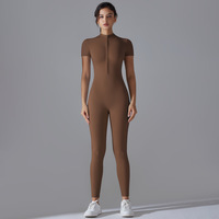 Combinaison de sport une pièce DY, nouvelle, respirante, unie, zippée, très extensible, à manches courtes, avec leggings intégrés pour la gym