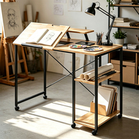 Table à dessin inclinable avec étagères de rangement, réglable avec support pour écran, pour bureau à domicile, bureau d'ordinateur, pour artiste, étude