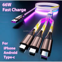 Câble de charge rapide 3-en-1 RGB Flow 66W 5A USB Type-C Micro pour iPhone Samsung – Vente Flash