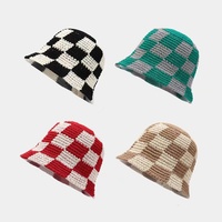 Printemps été fait à la main Plaid seau chapeaux Crochet femmes doux soleil plage chapeaux à carreaux tricoté pêcheur casquette chapeau