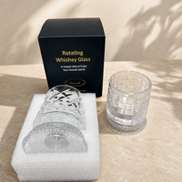 Verre à whisky rotatif avec support métallique et base en verre, gobelet à motifs pour bar à domicile, emballage cadeau