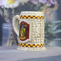 Chope à bière en porcelaine style château royal bavarois vintage 550 ml, avec relief 3D complexe, mug à vin/bière écologique réutilisable avec poignée en aluminium