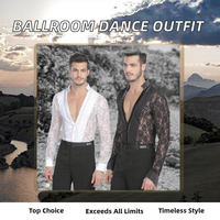 Costume de danse latine pour homme, tenue de scène en spandex et polyester avec strass, robe en dentelle, grande taille