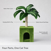 Offre Spéciale Livraison Gratuite : Arbre à Chat Moderne en Forme de Cocotier, Lit Confortable pour Chat, Griffoir Compact en Sisal, Gain de Place