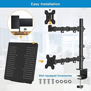 MG Bras de <span class=keywords><strong>Support</strong></span> Double Écran avec Plateau pour Ordinateur Portable Fixation Bureau VESA <span class=keywords><strong>PC</strong></span> <span class=keywords><strong>2</strong></span> en 1 <span class=keywords><strong>Support</strong></span> Moniteur Réglable 32 <span class=keywords><strong>Pouces</strong></span> - Product Image 5