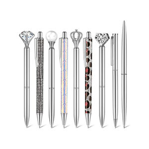 Stylo à bille en métal personnalisé avec perle couronne, gros diamant et cristaux scintillants pour mariage - Product Image 1