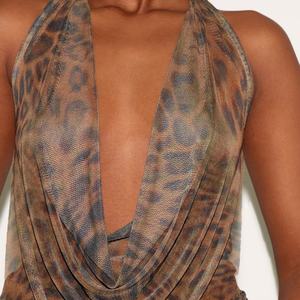 Top Halter de Malla Marrón Estampado de Alta Calidad para Mujer, Estilo Casual OEM - Product Image 3