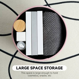 Pouf de rangement rond moderne fait main et écologique, revêtement en lin, pieds en bois robustes, grand espace de rangement, tapis de sol pour appartement - Product Image 4