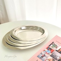 Plateau de service ovale en acier inoxydable de luxe, finition miroir, compatible lave-vaisselle, qualité alimentaire, pour hôtel et restaurant