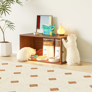 Mobilier multifonctionnel pour animaux de compagnie en bois massif, trois en un, pour chat : gamelle, meuble sur pied et armoire modulable DIY pour chats - Product Image 2