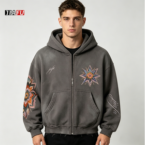 Sweat-shirts pour hommes 500 g/m² surdimensionnés, effet délavé, zippés, style streetwear, avec logo personnalisé brodé ou imprimé - Product Image 2