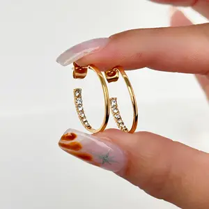 INS anting-anting baja tahan karat 18k warna emas Tanpa Noda, Perhiasan anting CC berlian cz