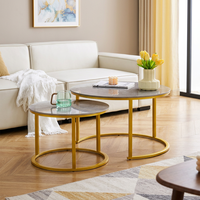 Ensemble de 2 tables basses gigognes en métal, style moderne et luxueux, en acier inoxydable doré, rondes, pour le salon