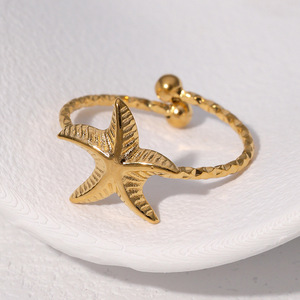 Bague étoile <span class=keywords><strong>de</strong></span> mer en acier inoxydable plaqué or 18 carats, anti-ternissement, étanche, minimaliste, très tendance, style Ins, mode <span class=keywords><strong>OL</strong></span>, personnalisée - Product Image 2