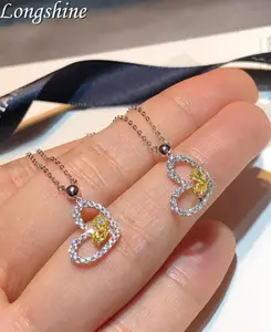 Custom New Fashion Women Wedding Jewelry Yellow Diamond Pendant 18K Gold Diamond Heart Shape Necklace