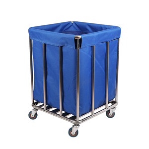 Red Star Stainless Steel <b>Laundry</b> Cart 500x800mm Single Bucket Round Hospital Hotel Linen Cleaning Cart - Product Image 2