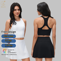 Conjunto Deportivo Personalizado de Cintura Alta para Mujer, Top Corto Tipo Racerback, Sujetador Deportivo Transpirable, Falda Informal con Bolsillos para Yoga y Fitness
