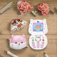 Lindo Mini Teléfono Móvil Koki Flip de Dibujos Animados para Niños, Doble SIM 2G GSM OLED, Cámara de 0.3MP, Teclado, Reproductor MP3, Teléfono Celular Desbloqueado