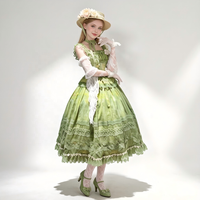 Robe longue Lolita JSK style manoir vintage, motif peinture à l'huile, avec bretelles, dentelle et jupe évasée, pour costume de cosplay princesse classique pour fête du thé