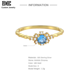 Anillos de Plata de Ley 925 con piedras preciosas azules marinas, anillo de flores de plata 925, copo de nieve, Zirconia, anillos de boda de plata 925 - Product Image 3