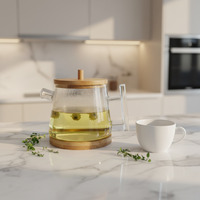 Théière en verre artisanale de 500 ml avec couvercle en bambou et plateau en bois, design classique écologique, cadeau de Nouvel An, infuseur à thé
