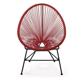 现代户外花园椅鸡蛋设计师串椅来样定做红色阿卡普尔科休息室露台套装，带玻璃顶桌