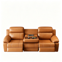 Canapé en cuir inclinable électrique minimaliste italien 3 places, canapé de cinéma maison avec plateau pliable pour salon