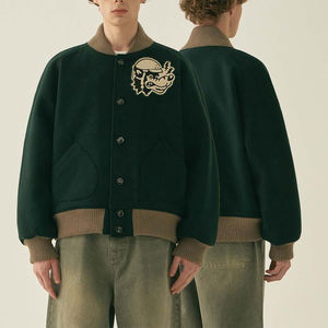 KingSen Custom Heavyweight Wool Blend Varsity Jacket For Men Loose Fit Cartoon Patch <b>Button</b> Down Baseball Jacket Winter Coat - Product Image 1