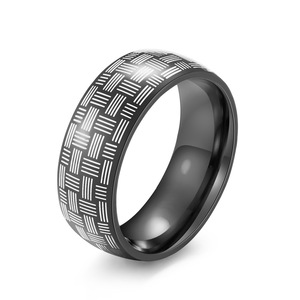 Minimalist <b>Titanium</b> Steel Laser Woven <b>Ring</b> For Men Geometric Pattern Blue And <b>Black</b> Gift Jewelry - Product Image 1