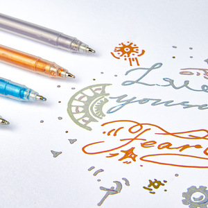 Stylo gel en plastique fluorescent argenté scintillant à paillettes fines pour enfants, double ligne, contour, 1,0 mm, 12 couleurs, pour dessin artisanal - Product Image 4
