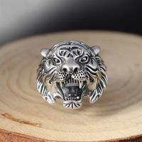 Ensemble de bagues vintage punk, bagues gothiques pour motards, bagues ajustables, bague squelette, bague tête de serpent, bague tête de dragon, bague tête de lion, bague tête de loup, bague tête de tigre