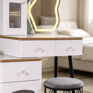 Modern Makeup Vanity <b>With</b> Lighted Mirror <b>Storage</b> Drawers Bedroom <b>Dressing</b> <b>Table</b> <b>With</b> Stool - Product Image 2