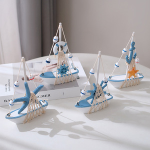 Mini Sailboat Model Wooden <b>Boat</b> Desktop Decoration Photo Prop Seaside Souvenir - Product Image 1