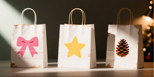 Bolsa de Papel Kraft Portátil con Asa Larga, Bolsa de Regalo Navideña, Bolsa Blanca Popular con Impresión de Elementos Navideños - Product Image 4