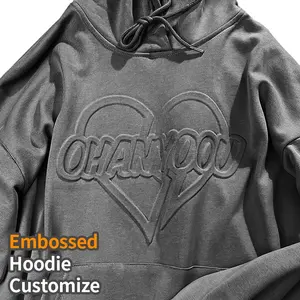 Custom Hoodie 3d Reliëf Plus Size Unisex Sweatshirt Afdrukken Logo Embossing 100% Katoen Hoodies Voor Mannen