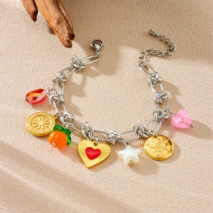 Fashion Charm Bracelet Stainless Steel Heart Bow Pendant Women's Jewelry Multicolor Design Yiwu Origin - Product Image 2