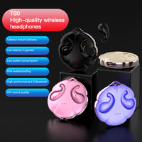 Écouteurs sans fil invisibles T80 TWS, oreillettes mains libres stéréo 9D pour sport et gaming, Airbuds supra-auriculaires BT6.0 pour le sommeil