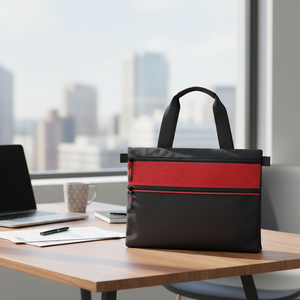 Bolsa para documentos, color negro, rojo, con panel de malla, compartimento con cremallera, maletín de negocios - Product Image 3
