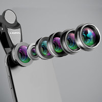 6 en 1 Clip Universel Sur 0.63 Grand Angle + 15X Macro + 198 Fisheye + 2X Téléobjectif + Kaléidoscope + CPL Lentille de Caméra Lentille de Téléphone Intelligent
