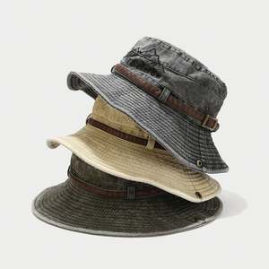 Sombrero de Pescador de Mezclilla Lavada para Primavera/Verano, con Letra Bordada Personalizada, para Deportes al Aire Libre y Pesca, con Cordones - Product Image 1