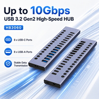 Hub USB 3.2 Gen2 16-in-1, 10Gbps, 8x USB-C + 8x USB-A, Sakelar Individual, Hub Multiport Bertenaga Aluminium