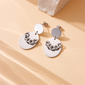 ต่างหูวงรีทรงเรขาคณิตแบบเกาหลีต่างหูห่วงโซ่ดีไซน์แบบเฉพาะของตกแต่งจี้ - Product Image 2