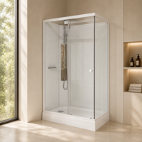 Cabine de douche rectangulaire disponible en version OEM avec cadre blanc et panneau réfléchissant métallique, système multi-jets
